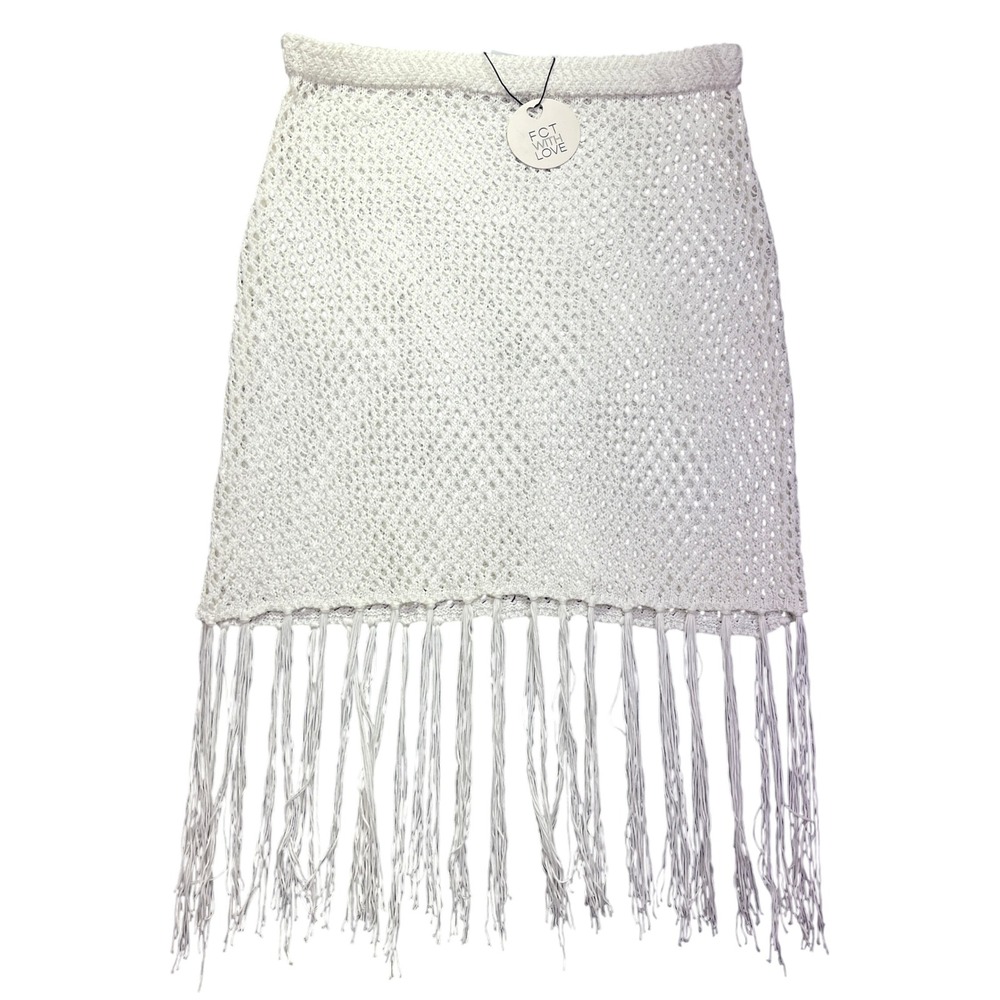 FCT With Love Crochet Fringe Cover-Up Skirt‎ Beach Pool White 1X Boho Summer